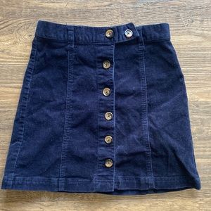 Navy Button Down Corduroy Skirt